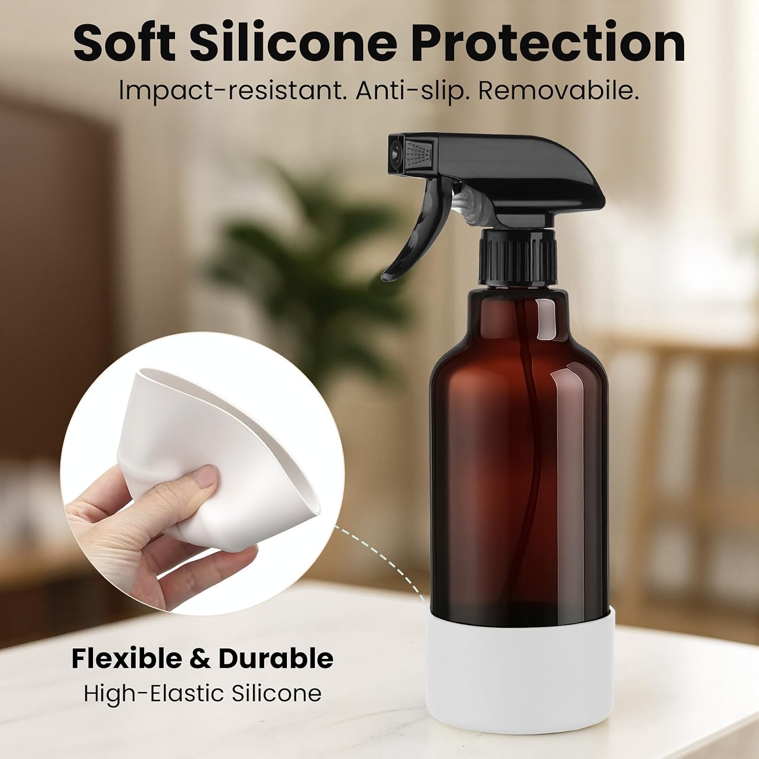 Glass Spray Bottles with Silicone Sleeve 16.9oz 2 Pack Empty Spray Bottle for Hair Mist/Stream Spraying for Cleaning Solutions, Plants, Essential Oils (Brown-grey&white)