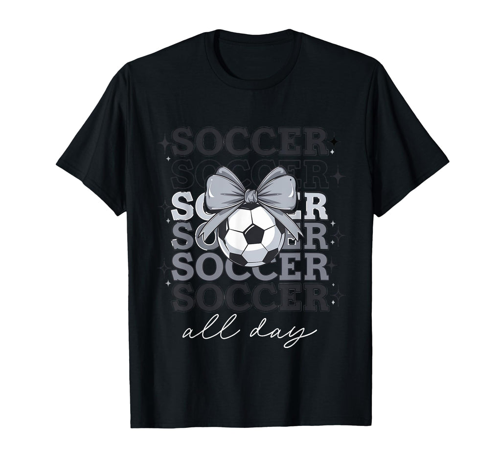 Groovy Soccer Coquette Bow Soccer All Day T-Shirt - Graphic Print Unisex