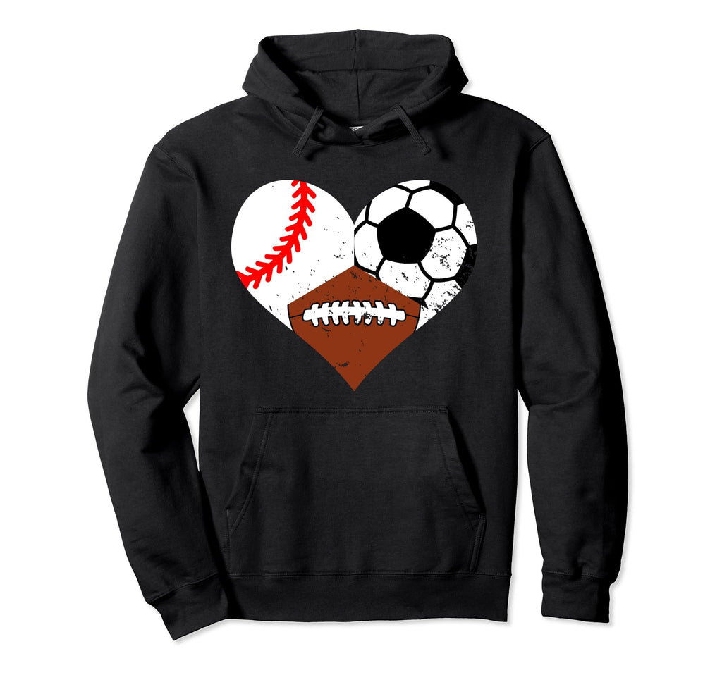 Baseball Soccer Football Heart Funny Hoodie - Casual Everyday Wear Unisex