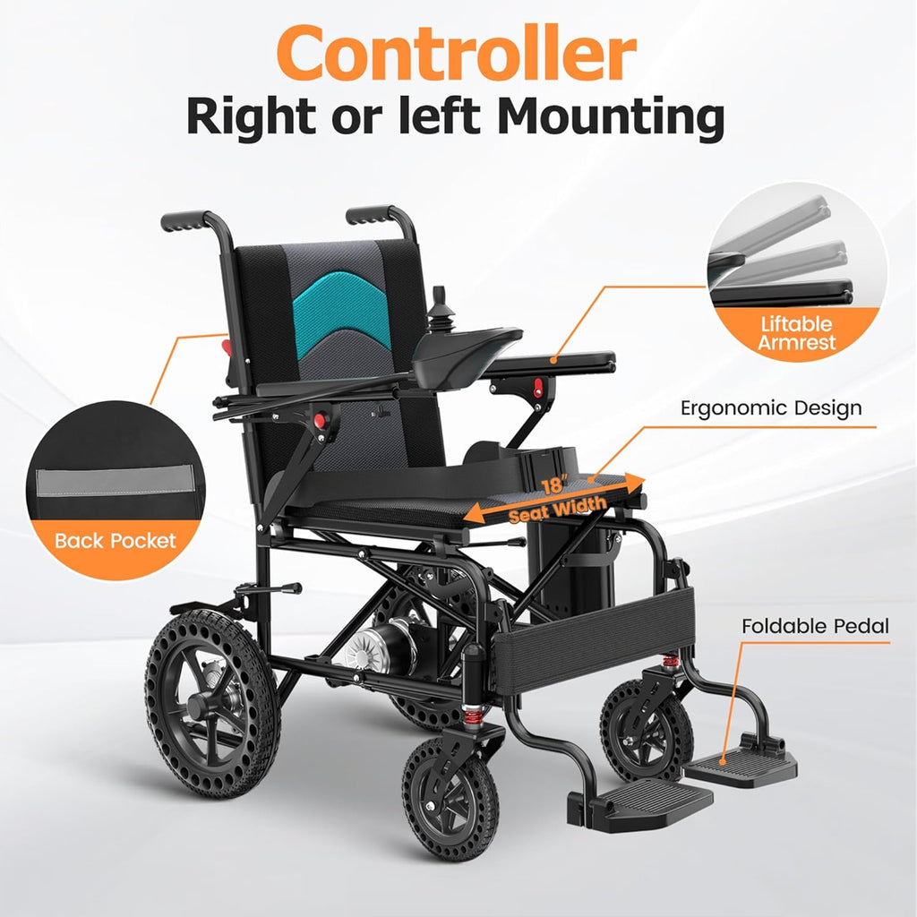 Lightweight Foldable Electric Wheelchair, Only 40lbs,Electric Wheelchairs for Adults, All Terrain Motorized Wheelchair for Seniors, Airline Approval