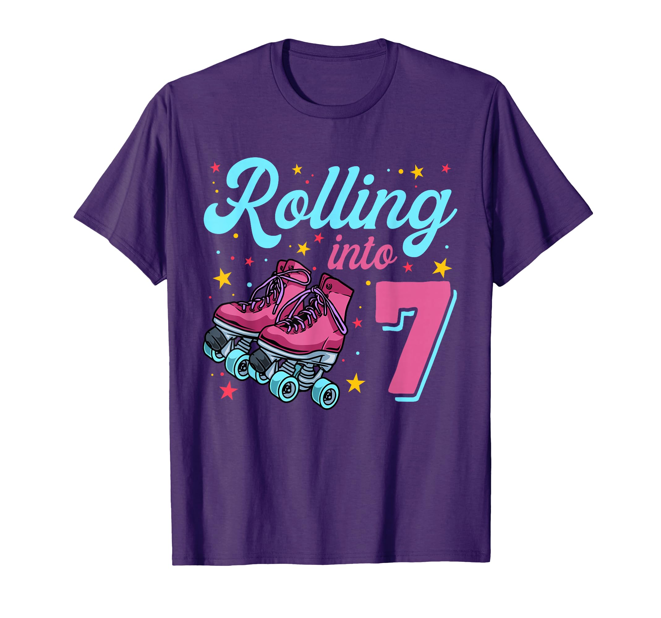 7Th Birthday Roller Skates Rolling T-Shirt - Fun Novelty Design Men Women