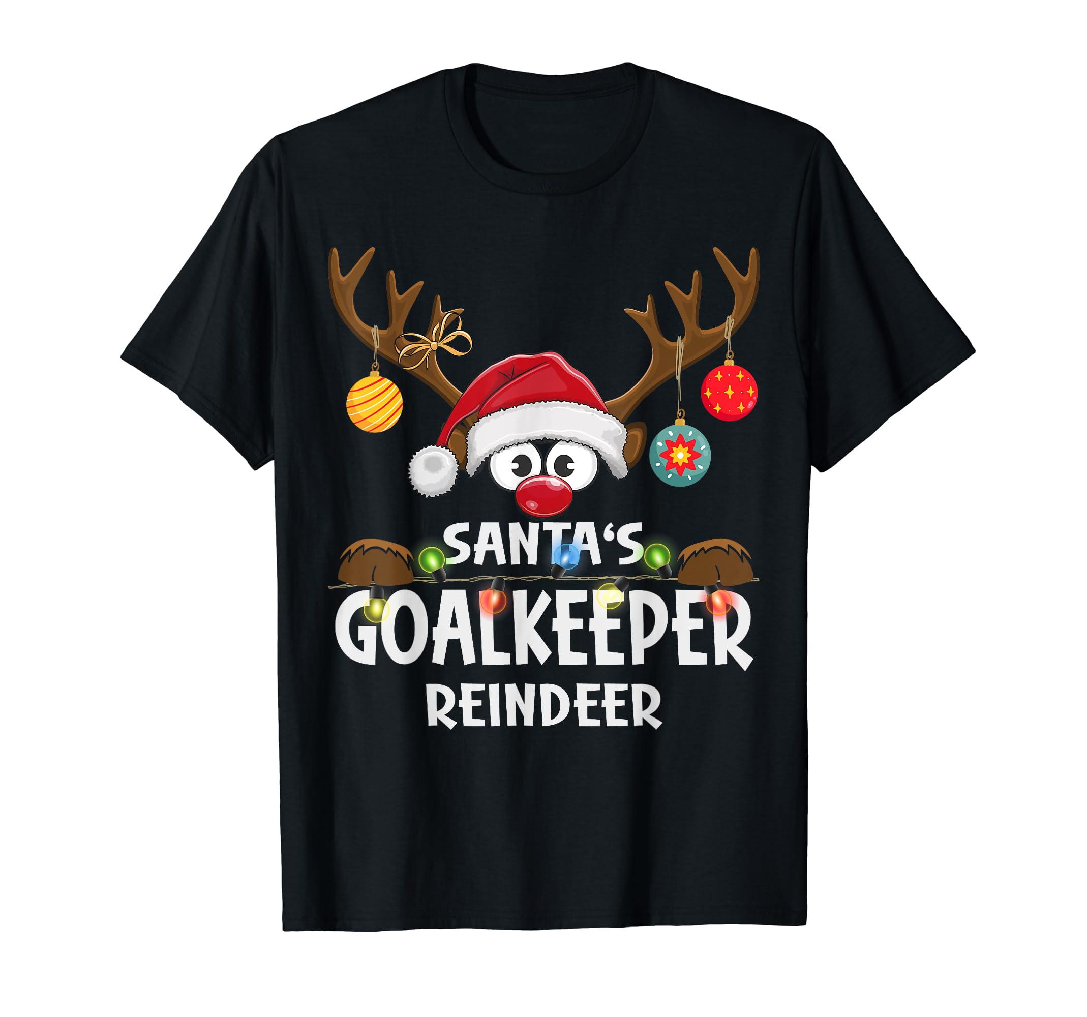 Family Santas Goalkeeper Reindeer Pajama T-Shirt - Novelty Apparel Unisex