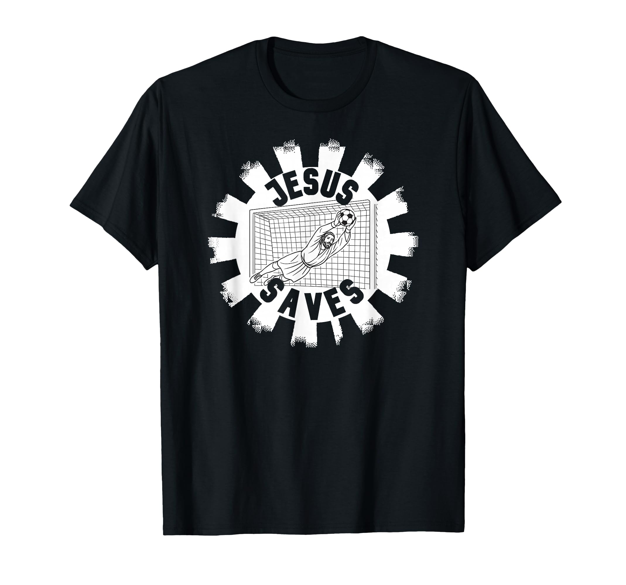 Soccer Fans Jesus Saves Goalie T-Shirt - Minimalist Print Men Women