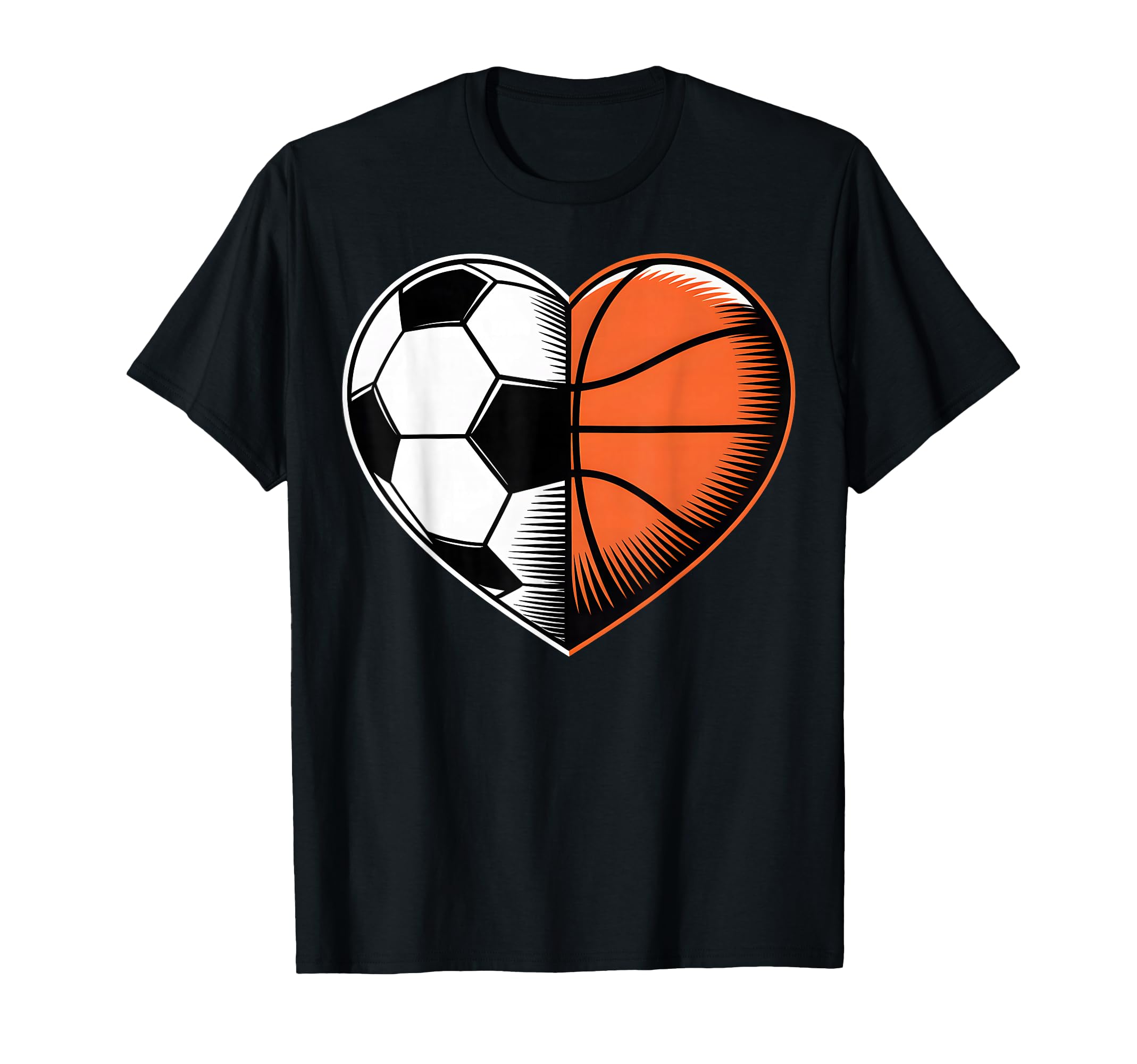 Soccer Basketball Heart Sports T-Shirt - Casual Everyday Wear for Adults