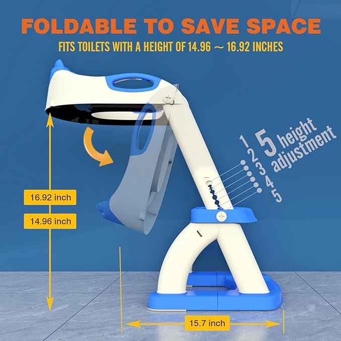 SKYROKU Potty Training Toilet, New Sector-Shape Stabilized Base two in one Toddler Toilet Seat with Splash Guard, Anti Slip Pad, and Step Stool Dark Blue