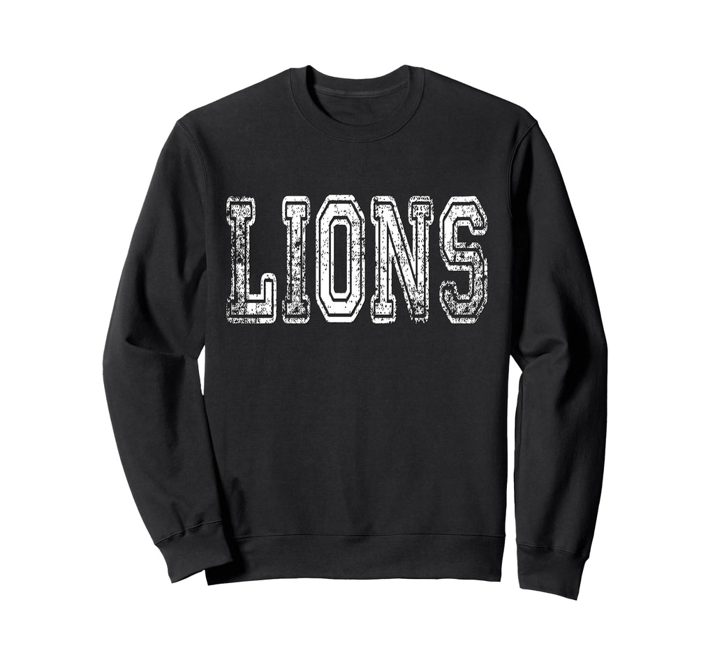 Lions Mascot Distressed School Sweatshirt - Casual Everyday Wear Unisex