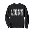 Lions Mascot Distressed School Sweatshirt - Casual Everyday Wear Unisex