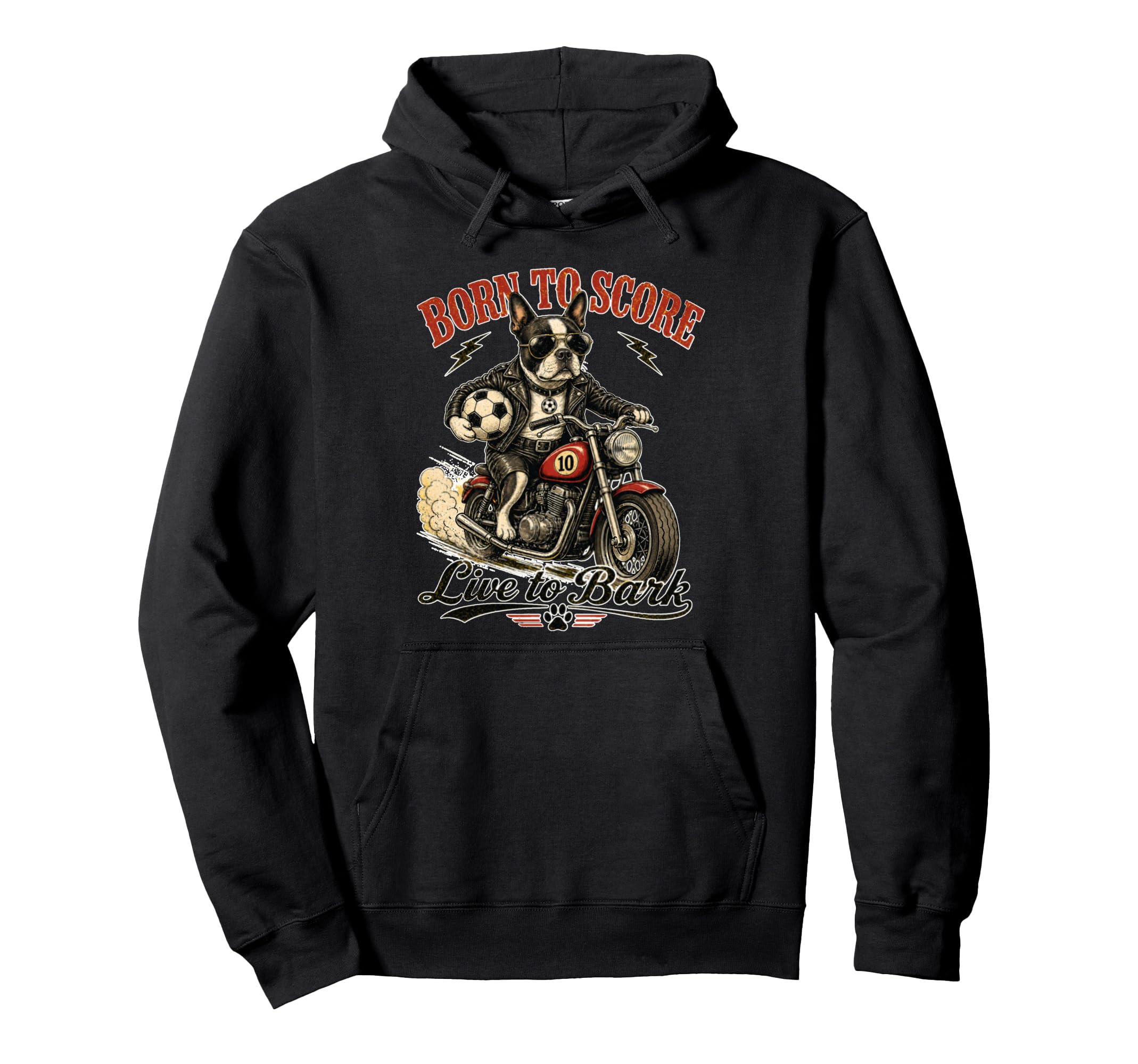 Boston Terrier Motorbike Love Footbal Hoodie - Graphic Print Men Women