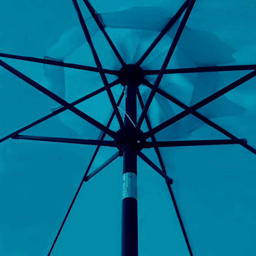 Sunnyglade 9' Solar LED Lighted Patio Umbrella with 8 Ribs/Tilt Adjustment and Crank Lift System (Teal Blue)