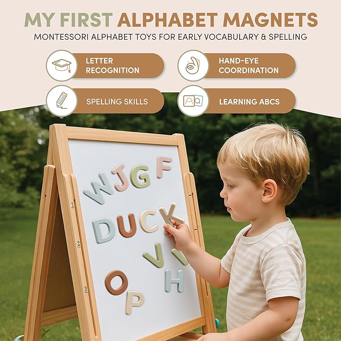 JoyCat Silicone Alphabet Magnetic Letters, 26 Uppercase ABC Fridge Magnets for Toddlers & Kids, Baby Learning Refrigerator Toy Set, Preschool Birthday Gifts for Boys Girls Age 1+ (Muted Color)