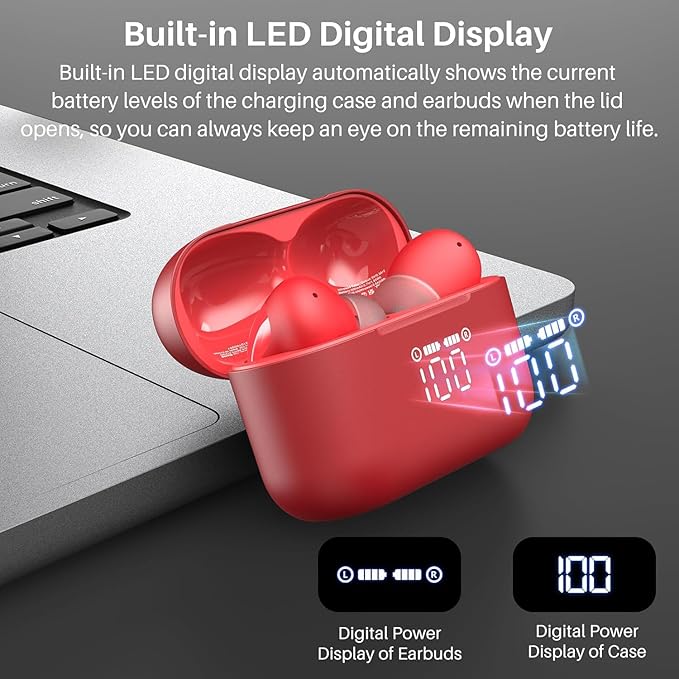 TOZO T20 Wireless Earbuds Bluetooth Headphones 48.5 Hrs Playtime with LED Digital Display, IPX8 Waterproof, Dual Mic Call Noise Cancelling 10mm Broad Range Speakers with Wireless Charging Case