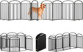 8 Panles Full Matel Freestanding Dog Gates with Door, 192"Extra Wide 32"Tall Free Standing Dog Pet Gate for Indoor & Outdoor. Foldable Pet Fences for Doorways, House, Stairs, Porch, Deck, Yard