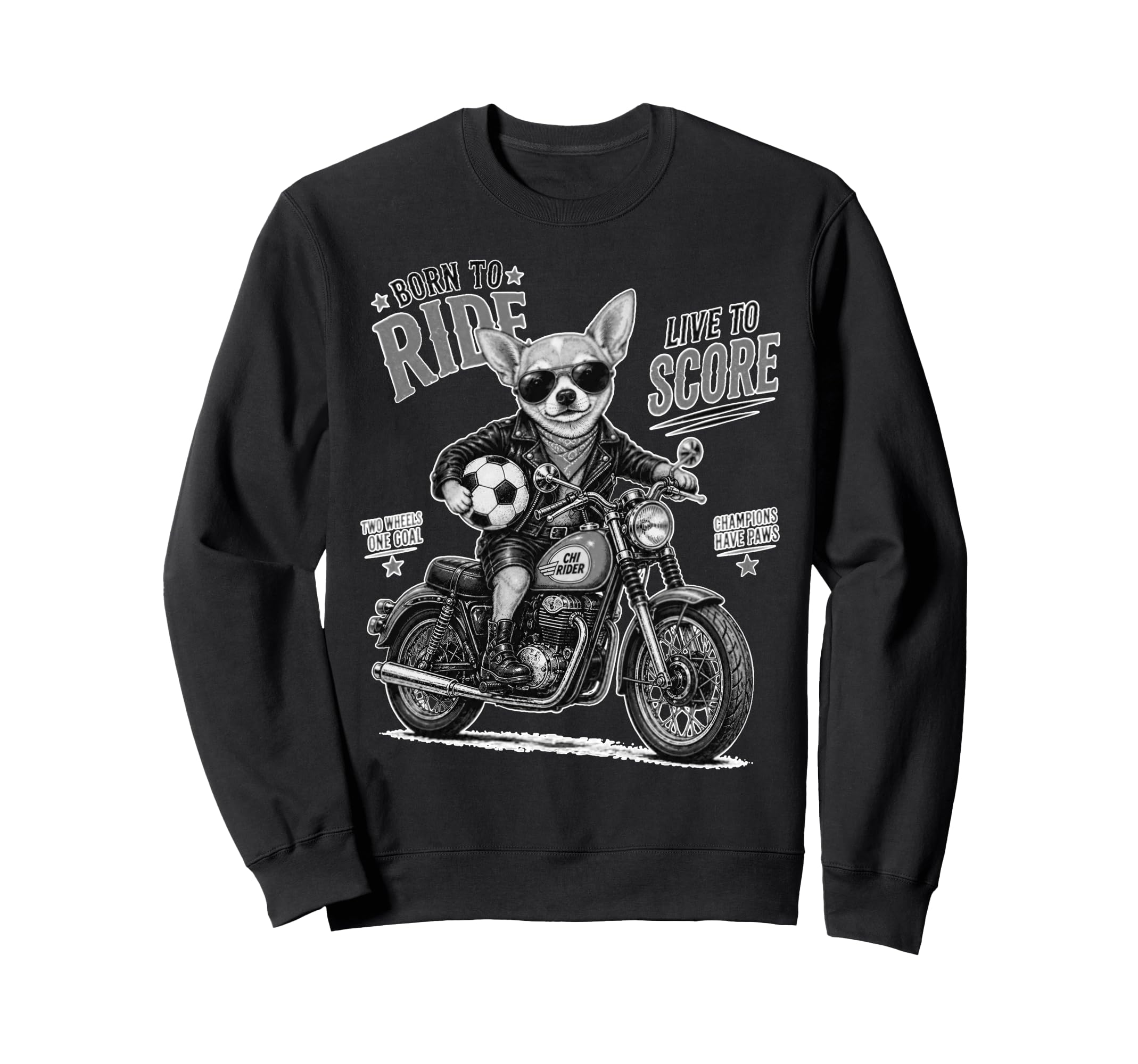 Chihuahua Motorbike Love Footbal Sweatshirt - Novelty Apparel for Adults