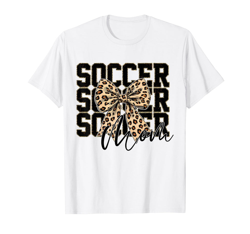 Soccer Mom Leopard Coquette Bow Soccer T-Shirt - Custom Art Print Unisex
