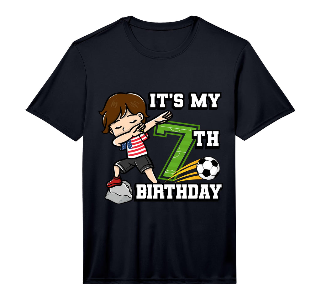 Soccer Its My 7Th Birthday American Flag T-Shirt - Graphic Print Unisex