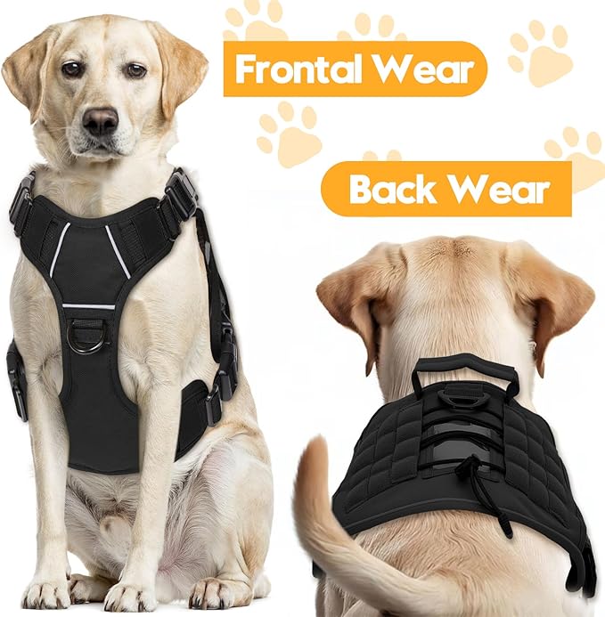 Heavy-Duty Tactical Dog Harness for Large Dogs, No Pull Adjustable Reflective Pet Vest with Molle System, K9 Military-Grade Control for Service Training, Outdoor & 10+ Breeds, Black, XX-Large