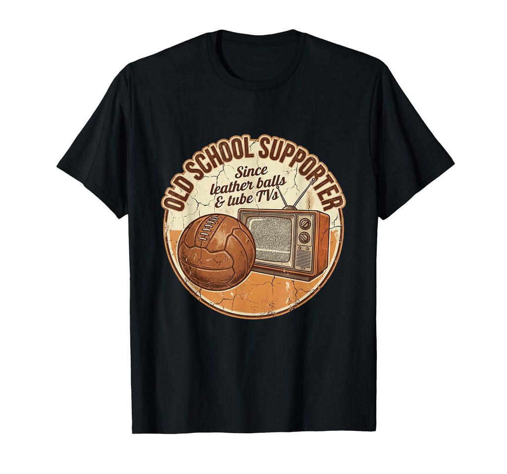 Old School Soccer Supporter Leather Ball T-Shirt - Novelty Apparel Unisex