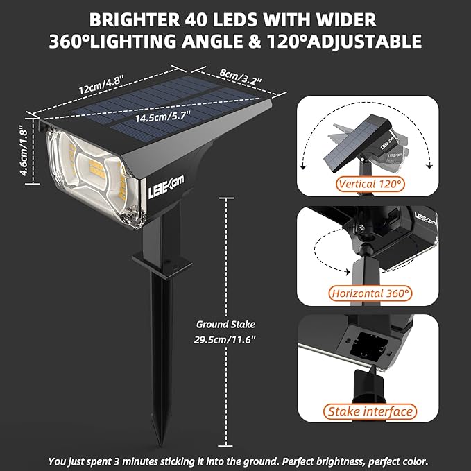 Solar Spot Lights Outdoor Landscape Lights, 40 LEDs Solar Landscape Spotlights Outdoor Waterproof Auto On/Off Solar Garden Lights, Outdoor Solar Lights for Yard Palm Tree Driveway Patio Pool