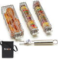 Kabob Grilling Baskets – Set of 3 Stainless Steel BBQ Baskets (12" x 2" x 2") with Removable Handle and Latching Lid – Great for Grilling Vegetables or Meat Over Campfires and Outdoor Grills
