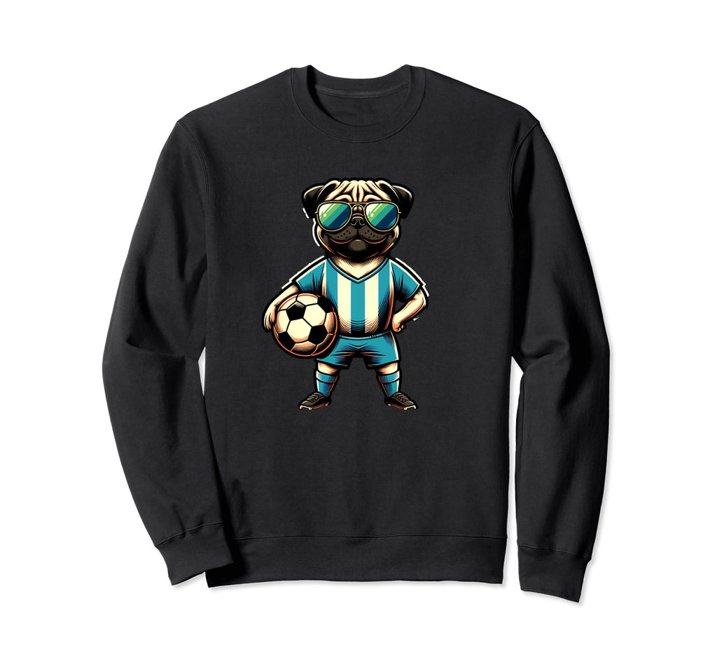 Pug Dog Soccer Player Ball Champion Fan Sweatshirt - Novelty Apparel Unisex