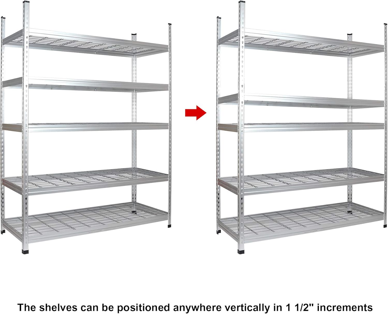 Amazon Basics 4000IBS Heavy Duty Adjustable Storage Shelving Unit, 5 Shelf, High-Grade Aluminum, Silver, 60 x 24 x 78 Inch