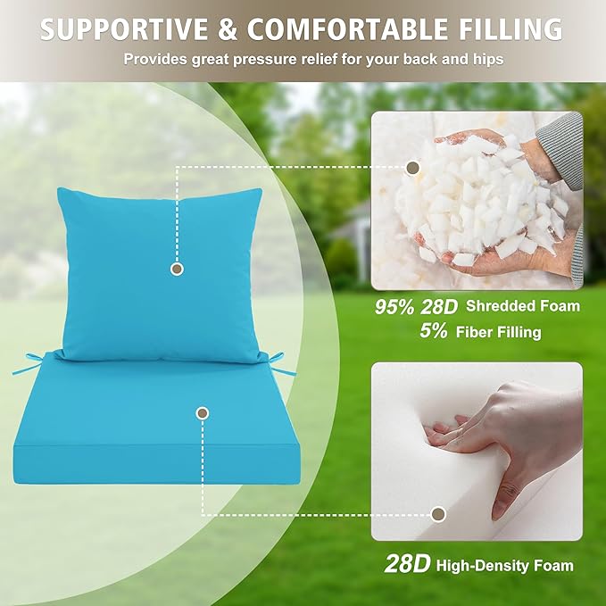 Outdoor Chair Cushions, Waterproof Outdoor Cushions for Patio Furniture w/Fade-Resistant, Removable & Machine-Washable Covers, 19x19 Inch, Ideal for Seat in Gardens/Porch – Set of 1/2/4, Teal