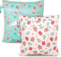 2pcs Cloth Diaper Wet Dry Bags, Waterproof Reusable Wet Bag with 2 Zipper Pockets & Handle, Washable Laundry Bags for Baby Adult Clothes Travel Beach Pool Daycare Yoga Gym Exercise Swimsuits,