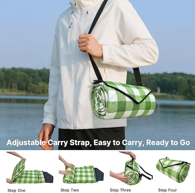 TigeJoy Extra Large Picnic Blanket Waterproof Foldable 118''x118'', Outdoor Picnic Mat Beach Blanket Sandproof for Park, Grass, Travel, Hiking, Camping Essentials, Gingham Picnic Blanket