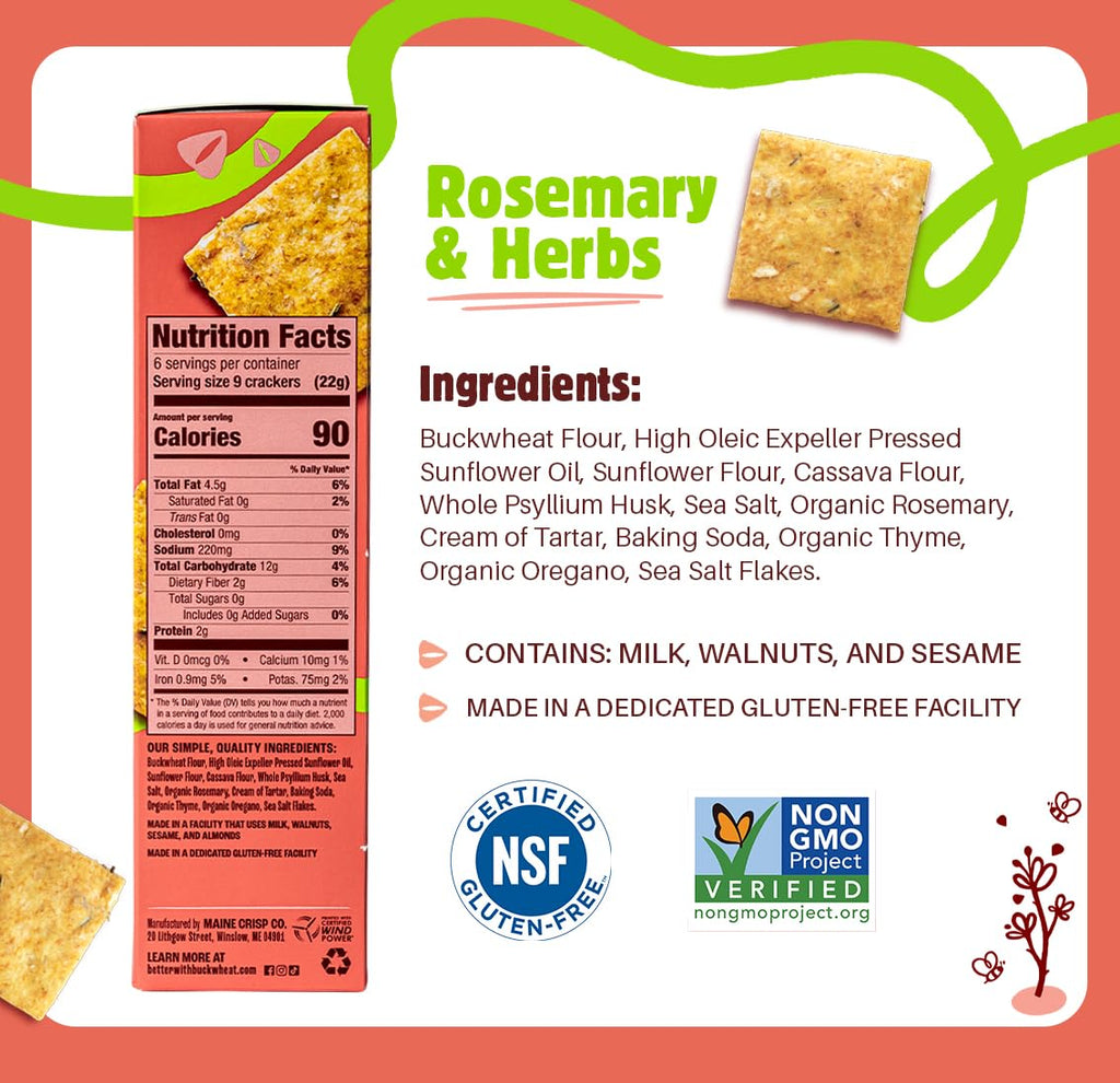 Better With Buckwheat - Rosemary Herb Crackers, 4.25 oz (Pack of 6) - Gluten-Free Snacks