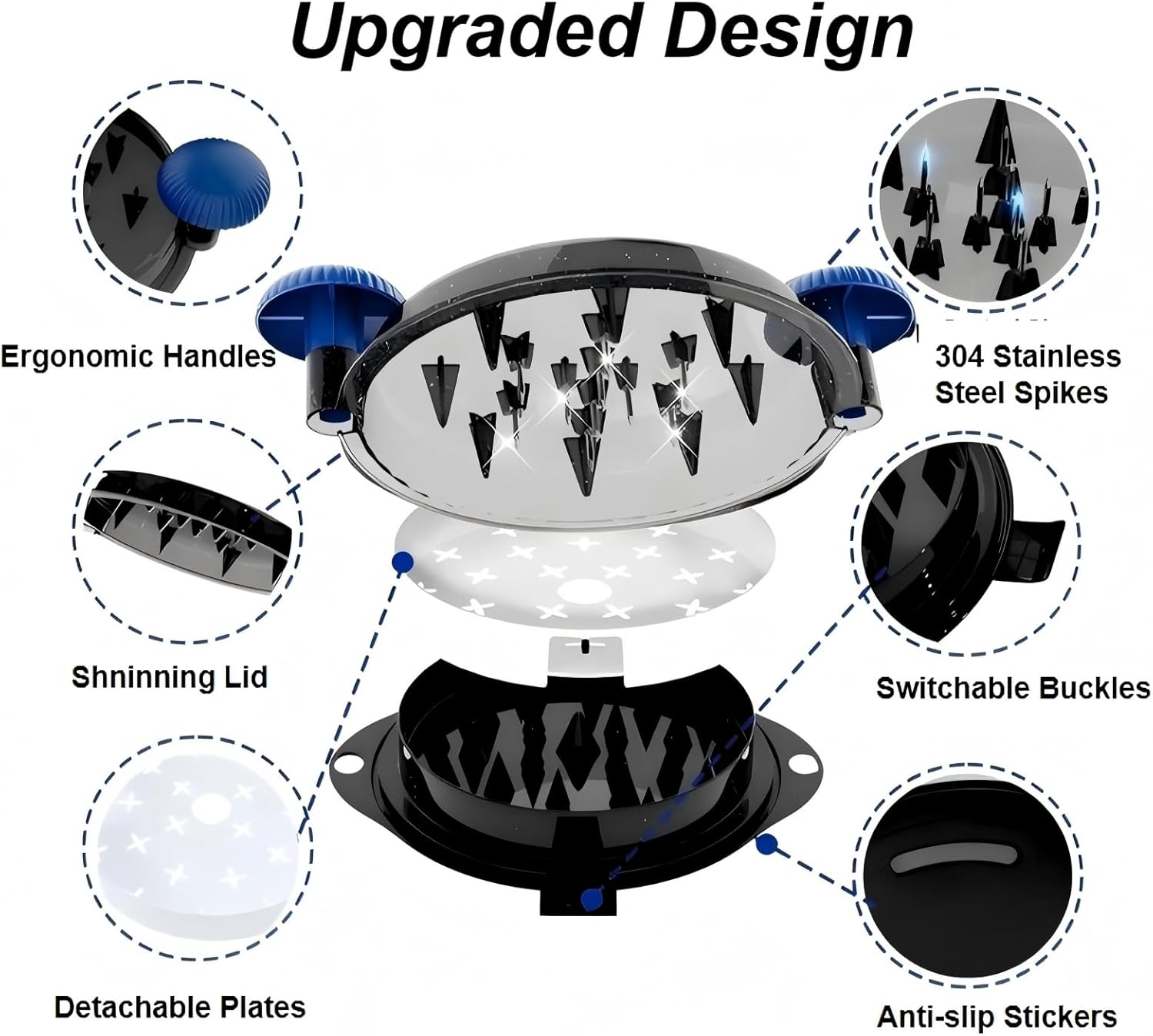 Chicken Shredder Meat Shredder Tool Twist Chicken Breast Shredder Large-Shredding Tools Chicken Breast, Pulled Pork, Beef with Stainless Steel Spikes (Blue&Black)