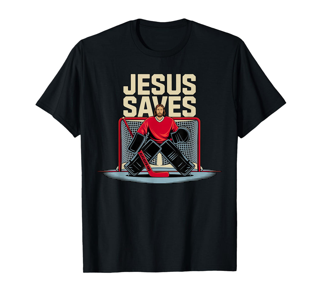 Jesus Saves Ice Hockey Goalkeeper T-Shirt - Graphic Print Unisex