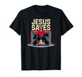 Jesus Saves Ice Hockey Goalkeeper T-Shirt - Graphic Print Unisex