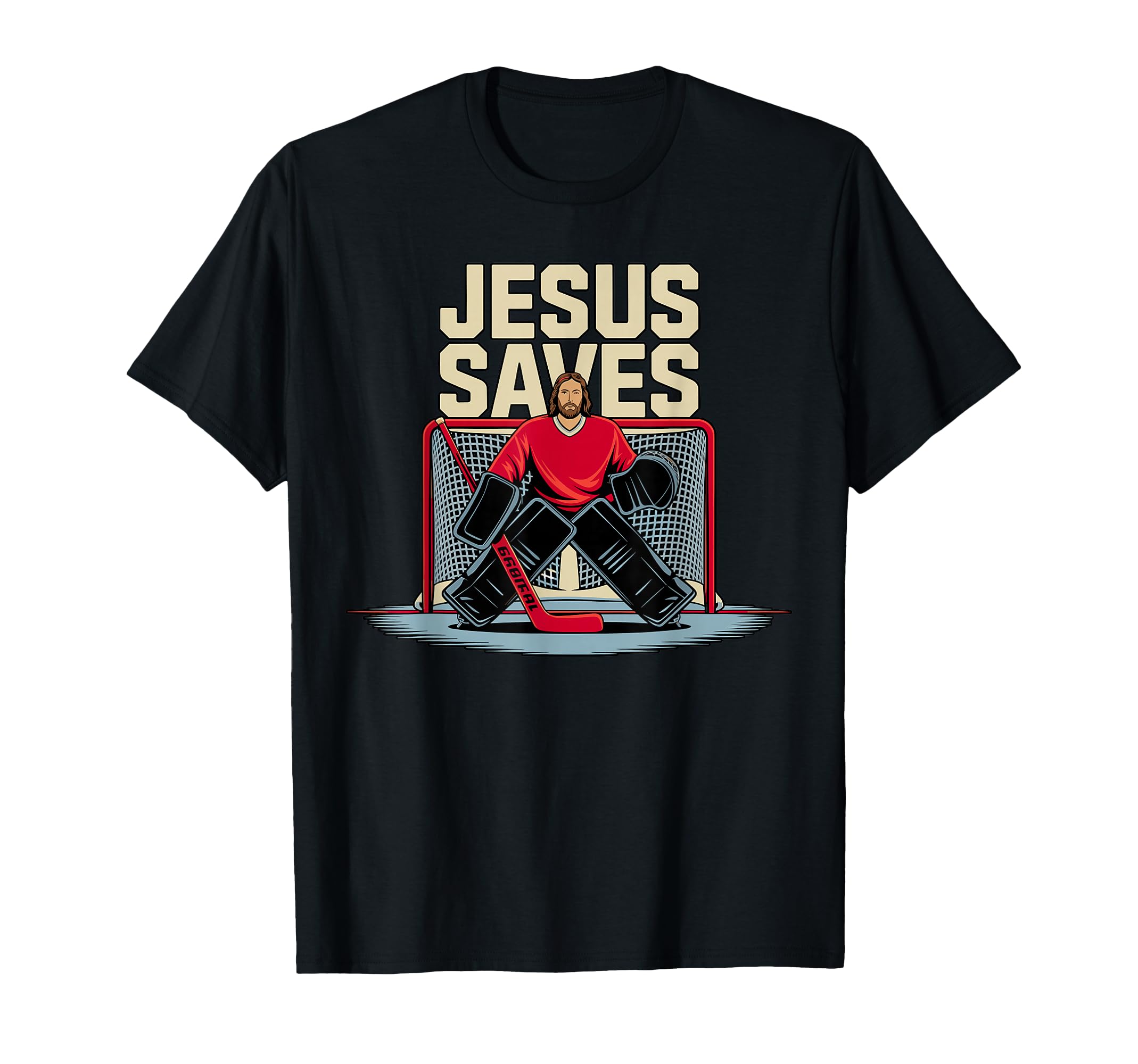 Jesus Saves Ice Hockey Goalkeeper T-Shirt - Graphic Print Unisex