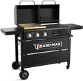 Brand-Man Propane Gas and Charcoal Grill Combo,Grill and Griddle Combo Dual Fuel BBQ Grill with Dual Lids for Outdoor Barbecue, Black
