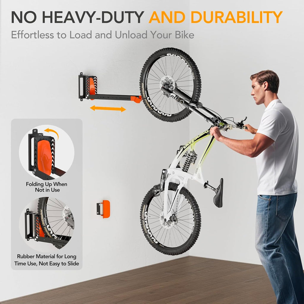 3-Pack Swivel Bike Rack Wall Mount, Bike Hangers for Garage, Space-Saving Vertical Bike Holder, Holds up to 77 lbs, Bicycle Wall Hanger Storage, No Heavy Lifting Required Indoor Hanging Bike Rack