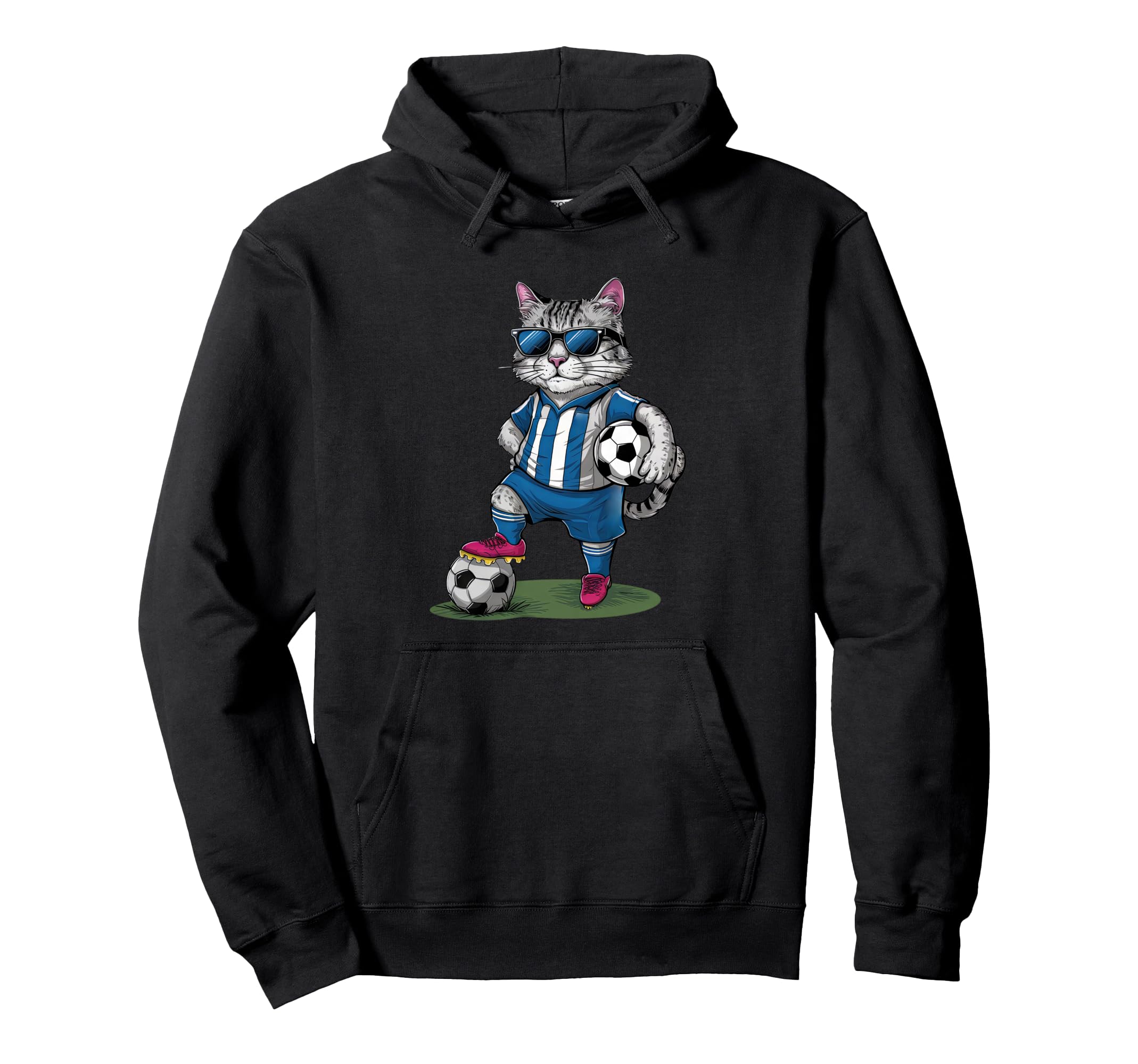 Funny Soccer Cat Cartoon Sports Fan Art Hoodie - Unique Graphic for Adults