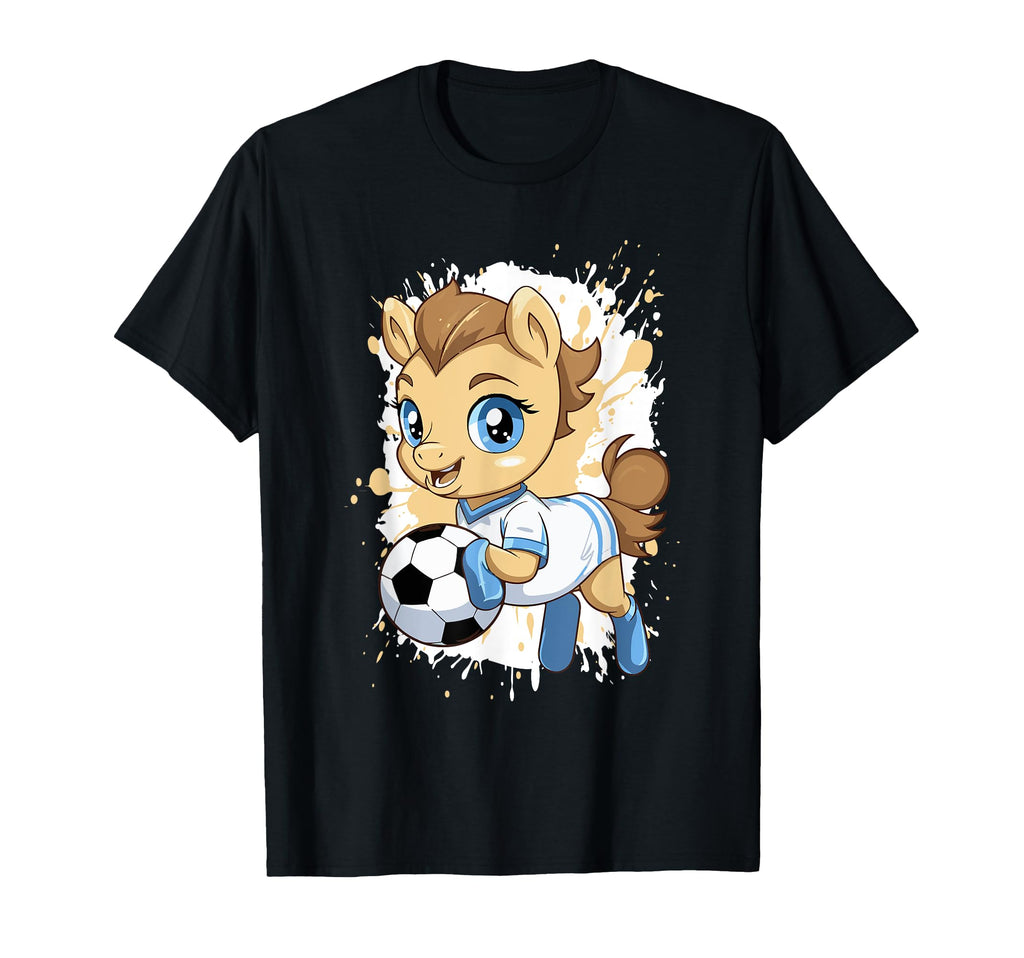 Horse Playing Soccer Comic Soccer Team T-Shirt - Graphic Print Unisex