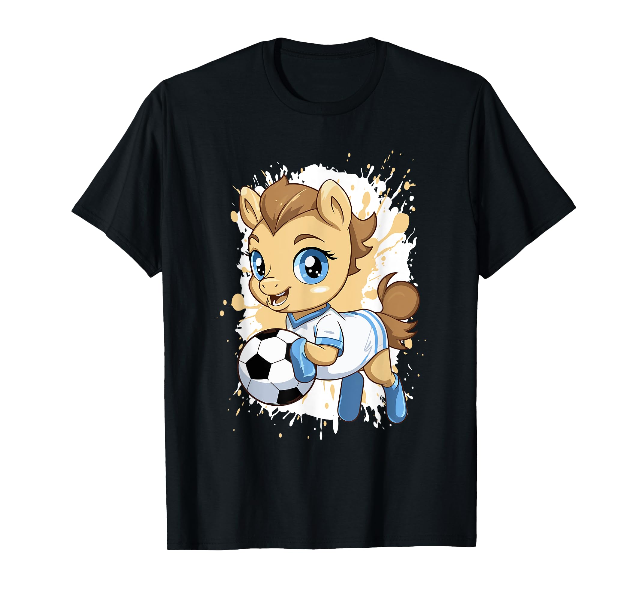 Horse Playing Soccer Comic Soccer Team T-Shirt - Graphic Print Unisex