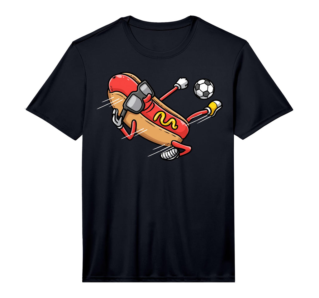 Soccer Player Hotdog Hot Dogs Playing T-Shirt - Novelty Apparel for Adults