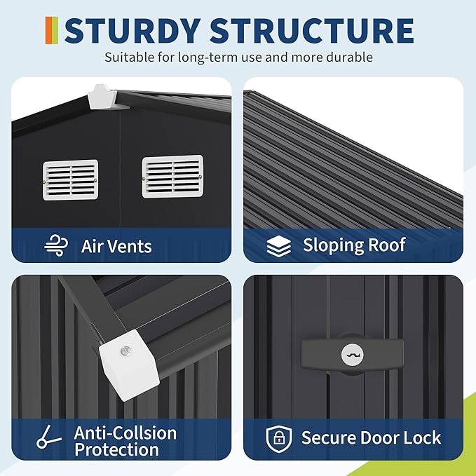 8x10 FT Metal Storage Sheds Outdoor with Floor, Metal Yard Sheds Garden Shed Kit, MetalTool Shed with Lockable Door, Metals UtilitySheds Buildings with Air Vent for Backyard Garden Patio Lawn