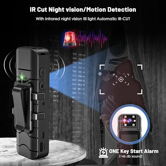 Body Camera with 1.4” Screen Audio and Auto Video Night Vision 1080P FHD Mini Police Wearable Body Worn Cam Portable Small Personal Camcorder Sport Action Outdoor Video Recorder (64GB)