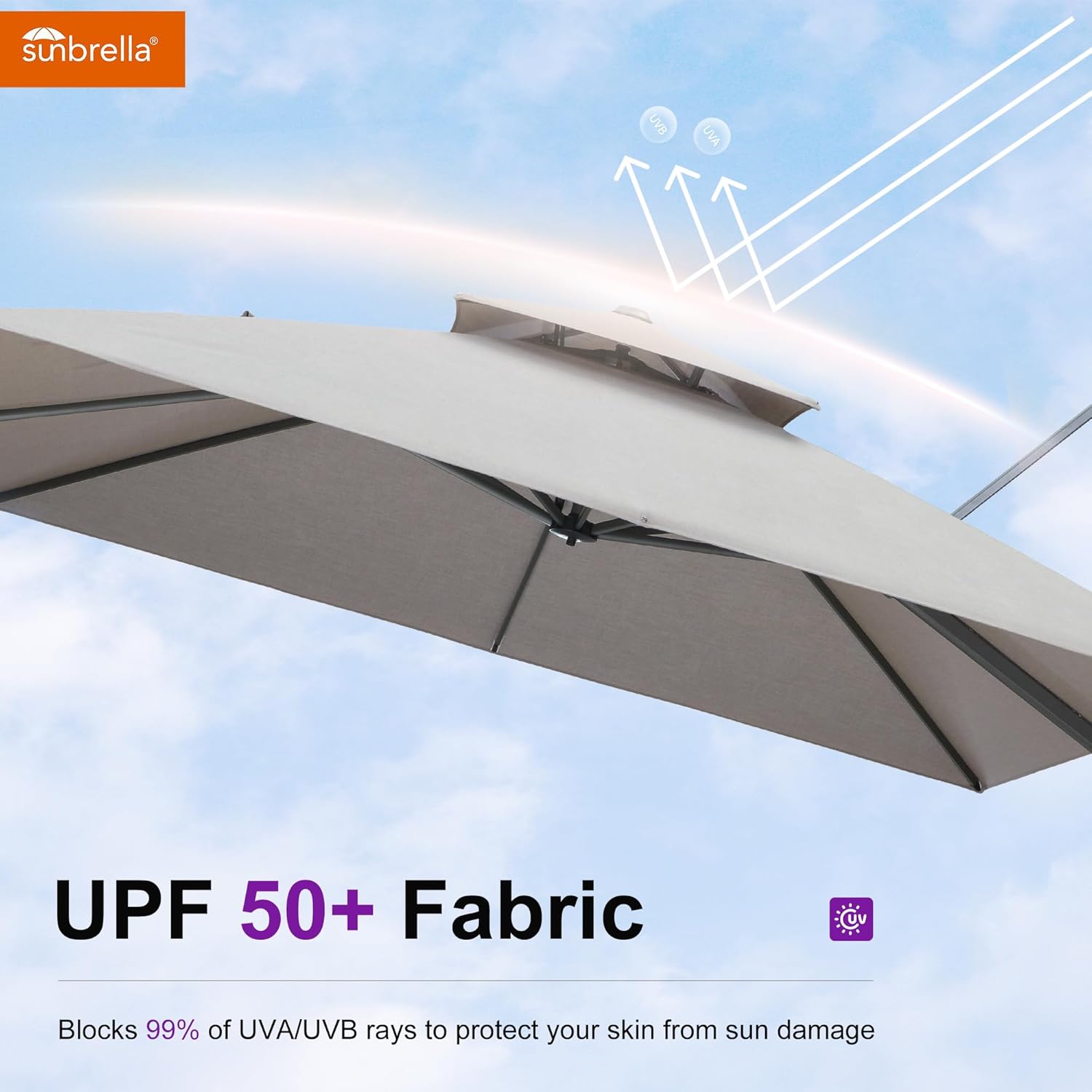 PURPLE LEAF Patio Umbrella 12FT Outdoor Double Top Large Offset Hanging Cantilever Umbrella 360° Rotation Square Umbrella for Garden Deck Pool Backyard Cast Ash