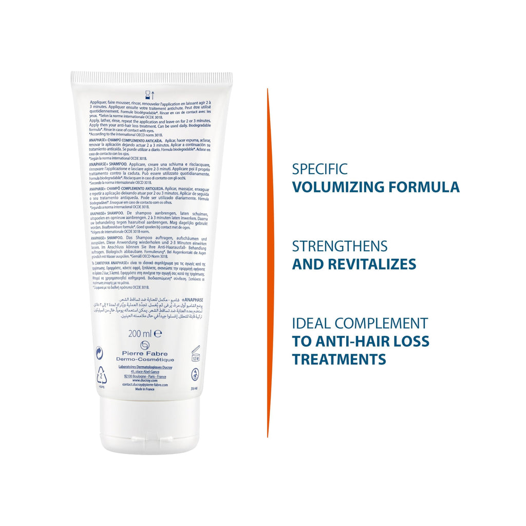 Ducray Anaphase+ Anti-Hair Loss Shampoo - Strengthens Hair, Adds Volume - 6.76 fl oz