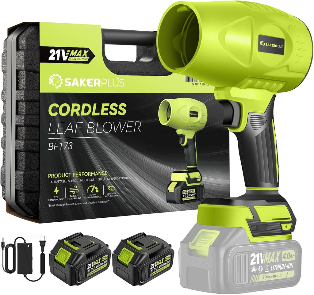 Portable Dust Cleaner, Blower Leaf Blower Cordless, Handheld Blower, Hand Blowers for Lawn Care, Patio Cleaning, 4.0Ah Battery, Charger Included (2 Battery with Storage Case)