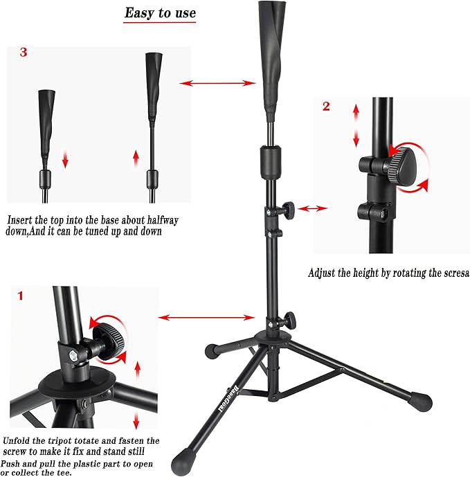 Batting Tee Baseball Tee,Softball Travel Portable Tee Tripod Stand Rubber Tee for Batting Training Practice with Carrying Bag