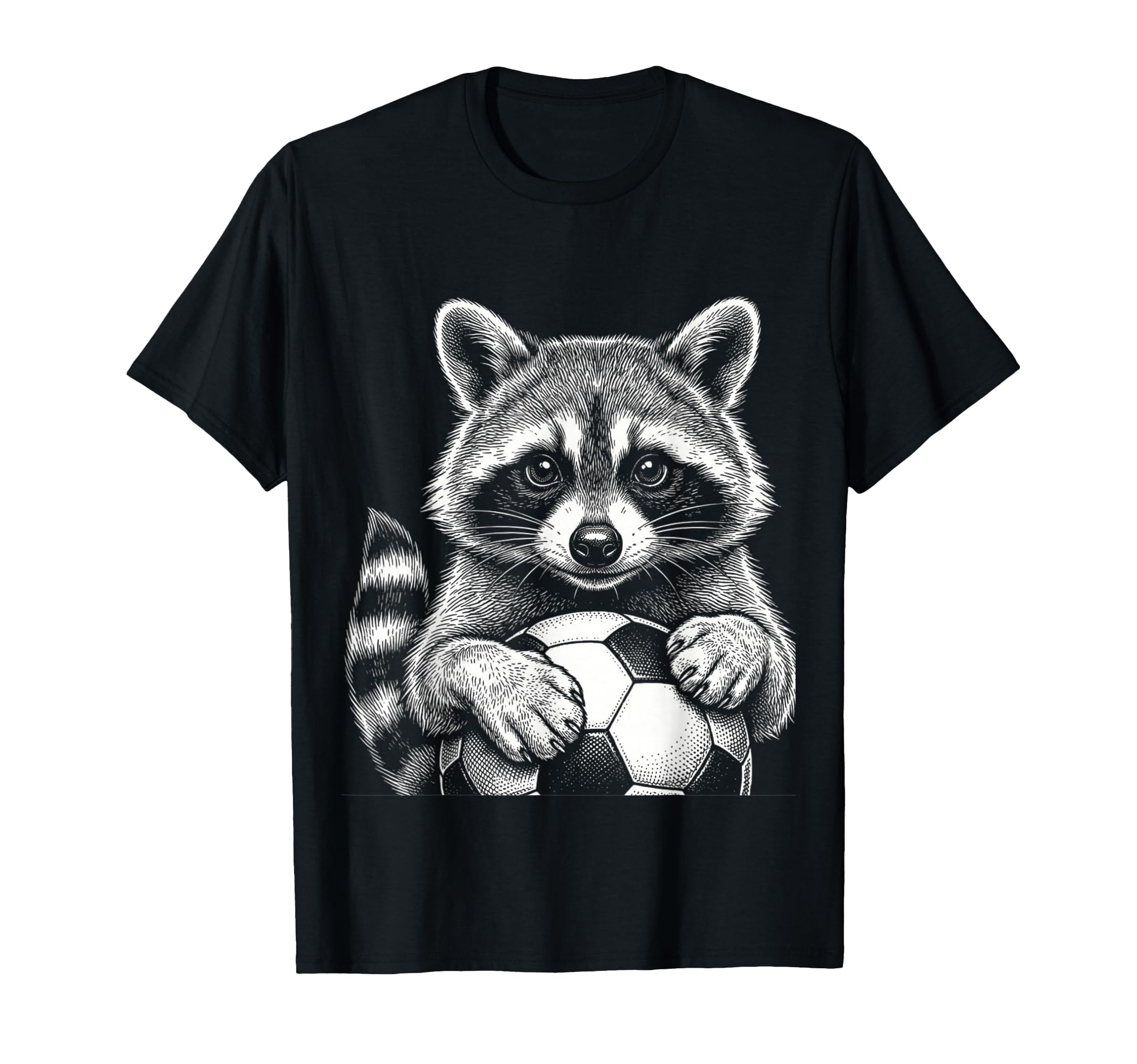 Black And White Fan Raccoon Soccer T-Shirt - Aesthetic Graphic Unisex