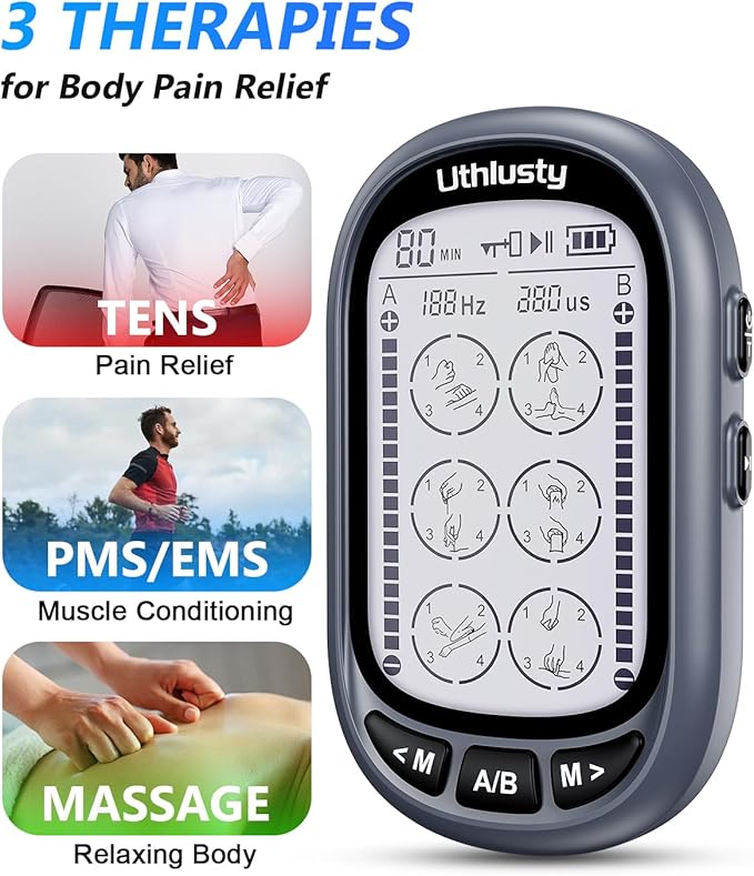 TENS Unit Muscle Stimulator for Pain Relief Therapy–Dual Channel 24 Modes TENS Machine&EMS Muscle Stimulator,Upgraded Large Screen Portable Muscle Stimulator for Back,Shoulder,& Neck Pain with 10 Pads