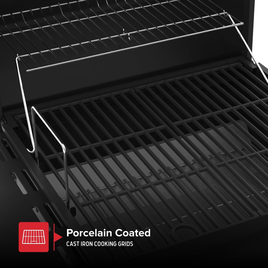 Nexgrill 22" Barrel Charcoal Grill with Side Shelf, 550 SQ In Cooking Space, Adjustable Chimney, Air Dampers, Temperature Gauge, Warming Rack, Smoker Grill for Camping, Picnics, and More - 810-0025