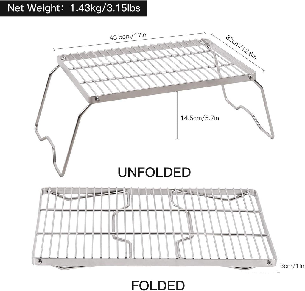REDCAMP 17" Large Folding Campfire Grill 304 Stainless Steel Grate, Heavy Duty Portable Camping Grill with Carrying Bag for Outdoor Cooking Backpacking Hiking Picnics BBQ