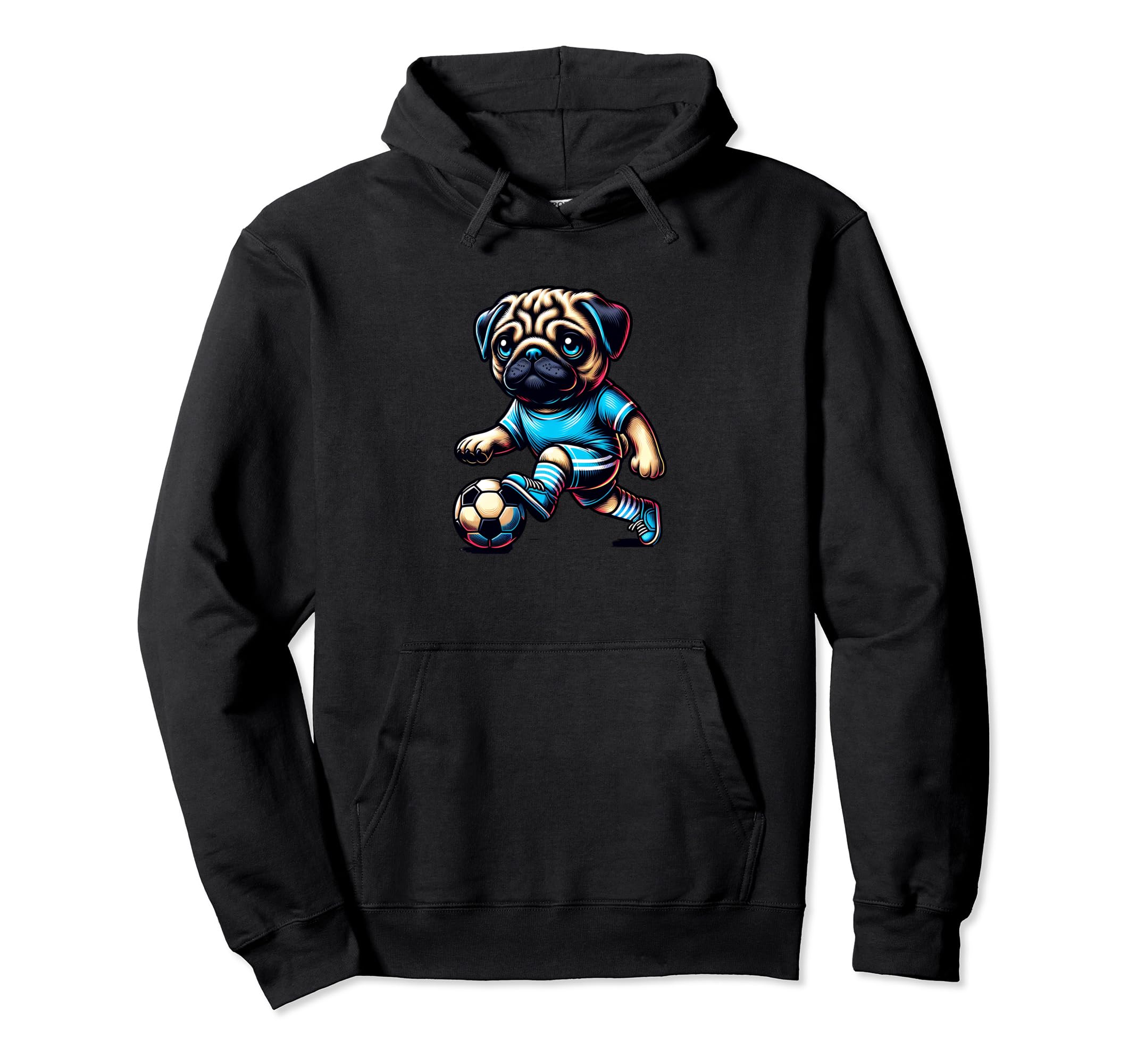 Pug Dog Soccer Champion Fan Ball Hoodie - Casual Everyday Wear for Adults